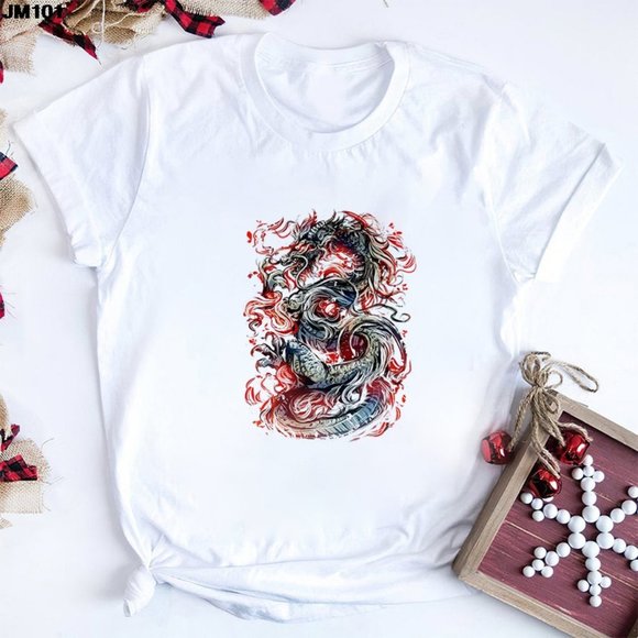 Summer Fashion Women's T-shirt Harajuku Short-sleeved Dragon Wing Print Fema - Picture 1 of 1